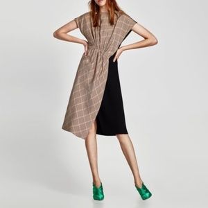 NWT Zara Patchwork Asymmetrical Midi Dress, Multi